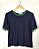T-SHIRT MALHA BICOLOR AZUL COM VERDE GOLA U - Imagem 2