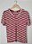 T-SHIRT LISTRADA MALHA VERMELHO COM BRANCO GOLA V - Imagem 2