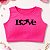 Cropped Infantil Rosa Neon LOVE em Suplex Canelado Tamanho 8 - Imagem 2