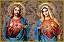 Quadro Religioso Sagrado Coração de Jesus e Maria - auréola dourada - Imagem 1