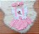 Salopete  Romper Minnie Minie Rosa C Tiara - Imagem 1
