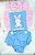 Jardineira Body Romper Bebe Menina Jeans Pascoa Com Tiara - Imagem 1