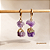 Brinco Argola Ametista Bruta Duplo Dourado — 2 Cristais Fecho Click - Imagem 1