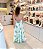 Vestido Reto Seda Indiano  - Branco com detalhes Azul - Imagem 3