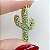 Colar com Pingente de Cacto Cravejado com Zircônias Esmeralda com Banho de Ouro18k - Imagem 6