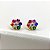 Brinco flor pequena aravejada com zircônias coloridas rainbow em prata 925 com banho de ouro 18k ou ródio branco - Imagem 3