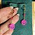 Brinco argola com pingente smile e jade pink com banho de ouro 18k - Imagem 5