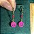 Brinco argola com pingente smile e jade pink com banho de ouro 18k - Imagem 1