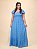 Vestido Longo Lastex Viscolinho Azul Floral - Imagem 1