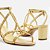 Arezzo Sandália Dourada Couro Salto Bloco Tiras Rebites - Imagem 5