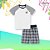 Pijama Infantil Menino Camiseta e Bermuda Masculino Xadrez - Imagem 1