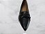 Sapato scarpin couro preto, salto bloco e bico fino, com nó de couro detalhe peito pé - Imagem 4