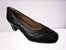 Sapato couro preto, detalhes réptil nos recortes da gáspea, bico amêndoa e salto bloco 4 cms, - Imagem 1
