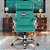 Cadeira Original Eames Presidente com Rodinhas Cromadas e Anti Risco Linha Capa em Madeira Escura - Verde Água - Imagem 2