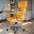 Cadeira Original Eames Presidente com Rodinhas Cromadas e Anti Risco Linha Capa em Madeira Clara - Amarelo Mostarda - Imagem 1