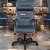 Cadeira Original Eames Presidente com Rodinhas Black e Anti Risco Linha Capa em Madeira Escura - Azul Marinho - Imagem 2