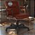 Cadeira Original Eames Diretor com Rodinhas Black e Anti Risco Linha Capa em Madeira Escura - Vermelho Vinho - Imagem 1