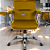 Cadeira Original Eames Diretor com Rodinhas Cromadas e Anti Risco Linha Capa em Madeira Escura Amarelo Mostarda - Imagem 1