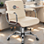 Cadeira Original Eames Diretor com Rodinhas Cromadas e Anti Risco Linha Capa em Madeira Escura Bege - Imagem 2