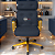 Cadeira Design Office Eames Signature Presidente Dourada com Rodinhas - Anti Risco - Capa em Madeira - Azul Marinho - Imagem 2