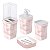 Jogo Utensílios Para Lavabo Banheiro Plasutil Mármore Rosa Kit 4 Itens - Imagem 1