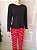 Pijama Longo Preto/Vermelho D23VM - Imagem 4