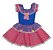 Vestido Festa Junina Juvenil Moderno Azul e Rosa Ombro a Ombro com Renda e Flores - Imagem 2