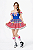 Vestido Festa Junina Juvenil Moderno Azul e Rosa Ombro a Ombro com Renda e Flores - Imagem 1