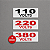 Kit Cartela 40 Etiquetas de Identificação de Voltagem 110V, 220V ou 380V - Imagem 1