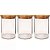 Conj 03 Pote de vidro Hermetico 220ml - Tampa de Bambu - Imagem 1
