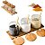 Kit 3 Potes Porta Tempero de Vidro com Colher e Tampa de Bambu e bandeja - Imagem 4
