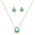 Conjunto Colar e Brinco Gota Cravejada Esmeralda - Semijoia Banhada a Ouro 18K - Imagem 1