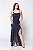 Vestido Longo de Tule com Fenda Azul Marinho - Imagem 1