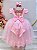 Vestido Infantil Rosa Damas Brilho Luxo Mangas - Imagem 9