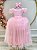 Vestido Infantil Longo Rosa Com Strass e Pérolas Daminhas - Imagem 1