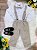 Conjunto Social Camisa Branca Calça Gravata Susp. Bege - Imagem 1
