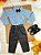 Conjunto Infantil Camisa Listrada Azul e Calça Preta Cinto - Imagem 1