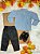 Conjunto Infantil Camisa Listrada Azul e Calça Preta Cinto - Imagem 3