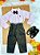 Conjunto Infantil Camisa Listrada Salmão e Calça Preta Cinto - Imagem 2