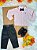 Conjunto Infantil Camisa Listrada Salmão e Calça Preta Cinto - Imagem 1