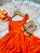 Vestido Infantil Primavera Verão Laranja Neon Saia com Babado - Imagem 3