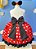 Vestido Minnie Vermelha Luxo Bolas Brancas Com Tiara - Imagem 9