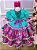Vestido Infantil Junino Quadrilha Flor do Sertão Luxo Verde Tiffany - Imagem 3