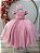 Vestido Infantil Rosé Busto Nervura Cinto Pérolas Damas - Imagem 4