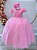 Vestido Infantil Rosa Daminhas Renda e Cinto de Pérolas - Imagem 1