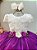Vestido Infantil Off White Saia Fúcsia  Renda e Broche Flor - Imagem 2
