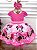 Vestido Minnie Rosa Florido Strass Cinto de Pérolas - Imagem 5