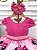 Vestido Minnie Rosa Florido Strass Cinto de Pérolas - Imagem 6