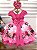 Vestido Minnie Rosa Florido Strass Cinto de Pérolas - Imagem 7