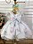 Vestido Infantil Branco Floral Rosas Cinto de Pérolas - Imagem 8
